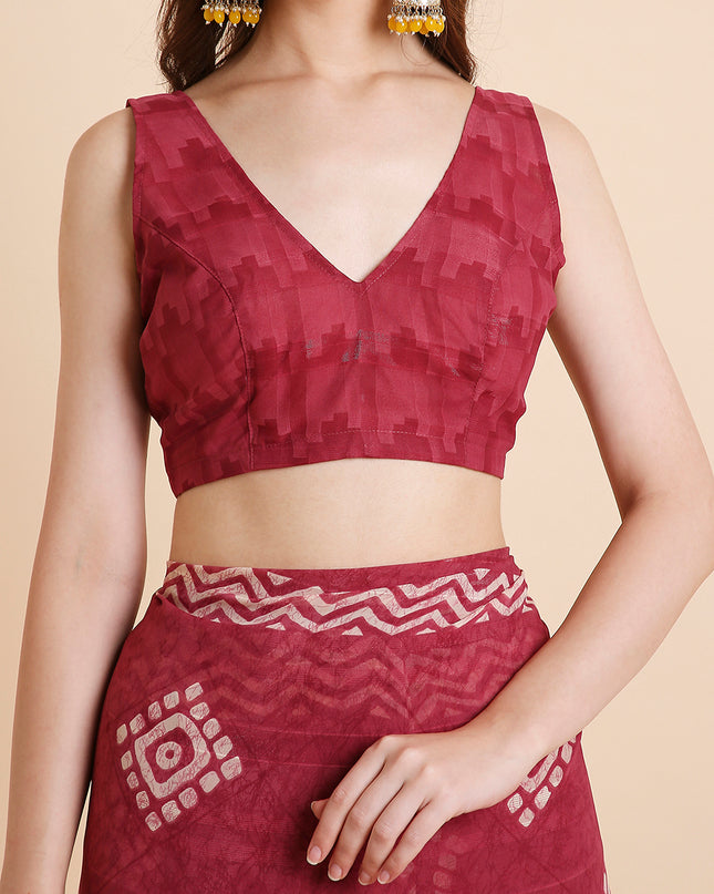 Shimmer Georgette Batik Printed Saree with Printed Blouse Piece