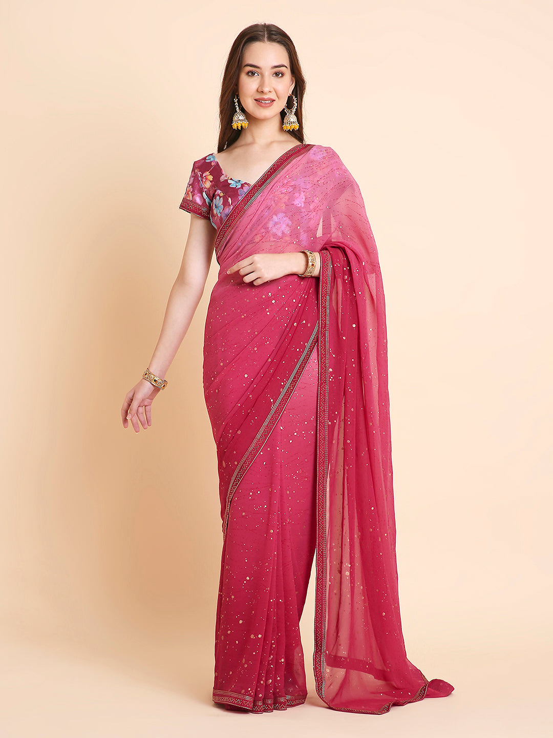 Georgette Tie-Dye Saree with Printed Blouse Piece