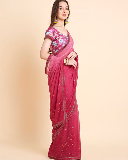 Georgette Tie-Dye Saree with Printed Blouse Piece