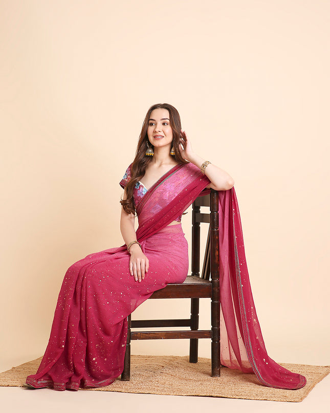Georgette Tie-Dye Saree with Printed Blouse Piece