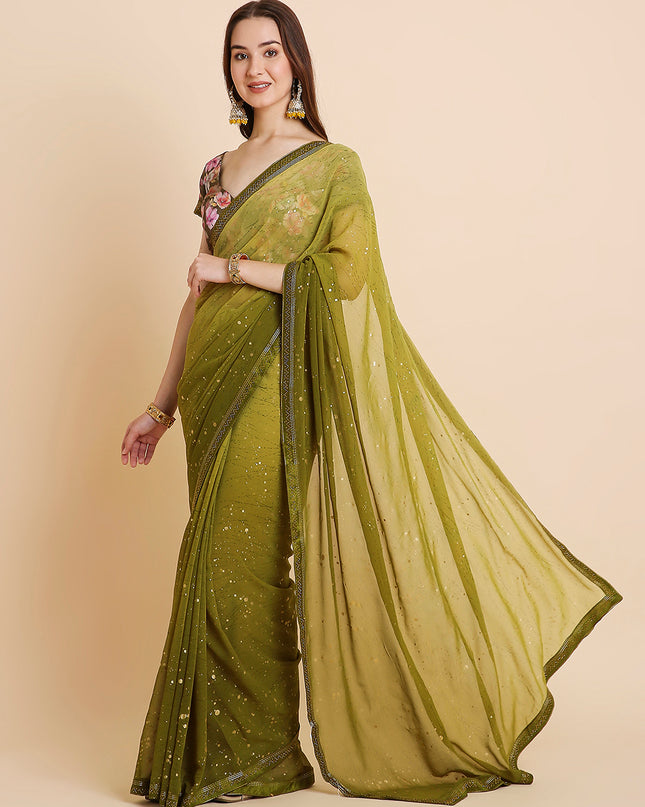 Georgette Tie-Dye Saree with Printed Blouse Piece