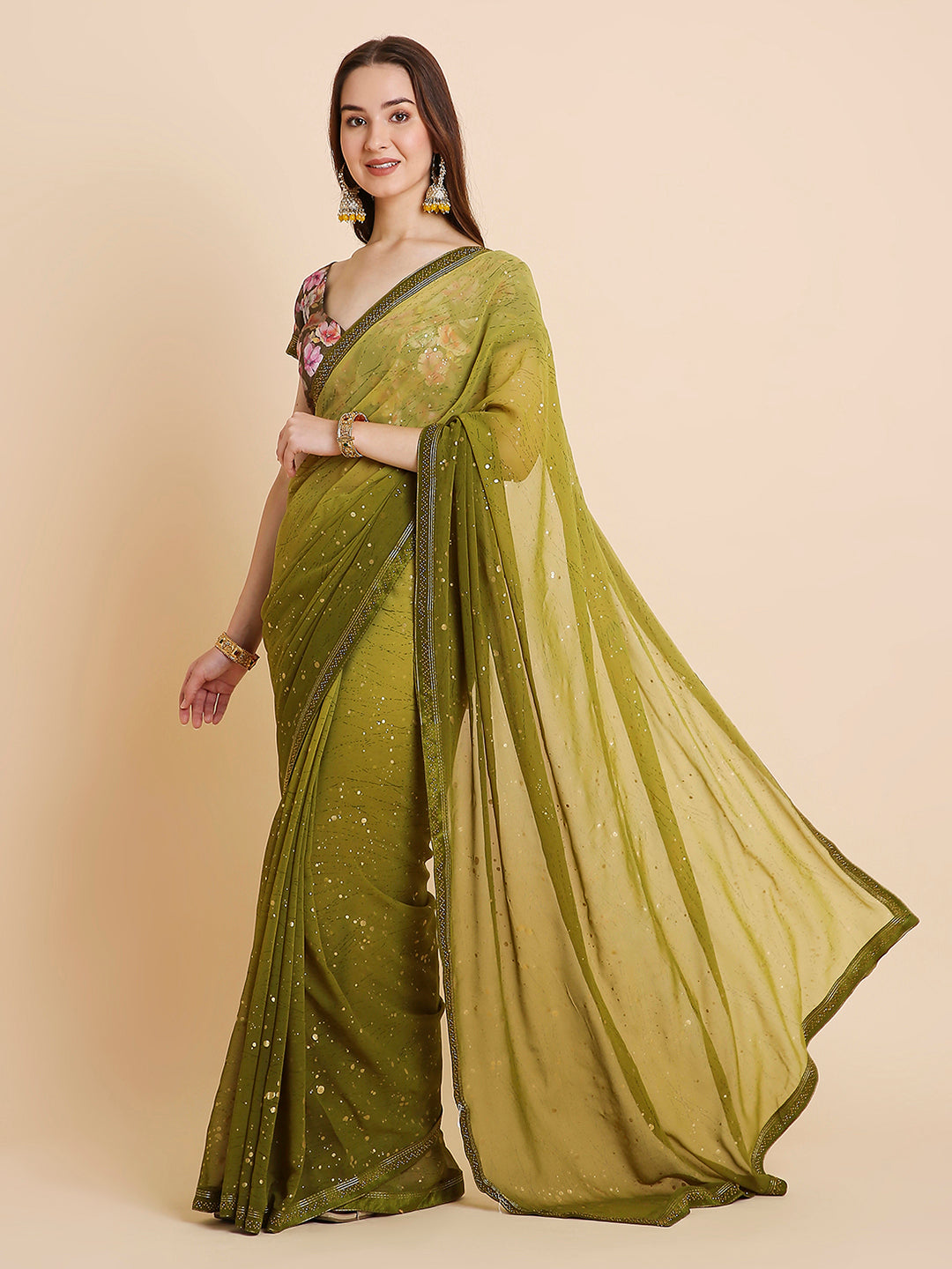 Georgette Tie-Dye Saree with Printed Blouse Piece