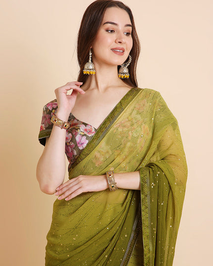 Georgette Tie-Dye Saree with Printed Blouse Piece