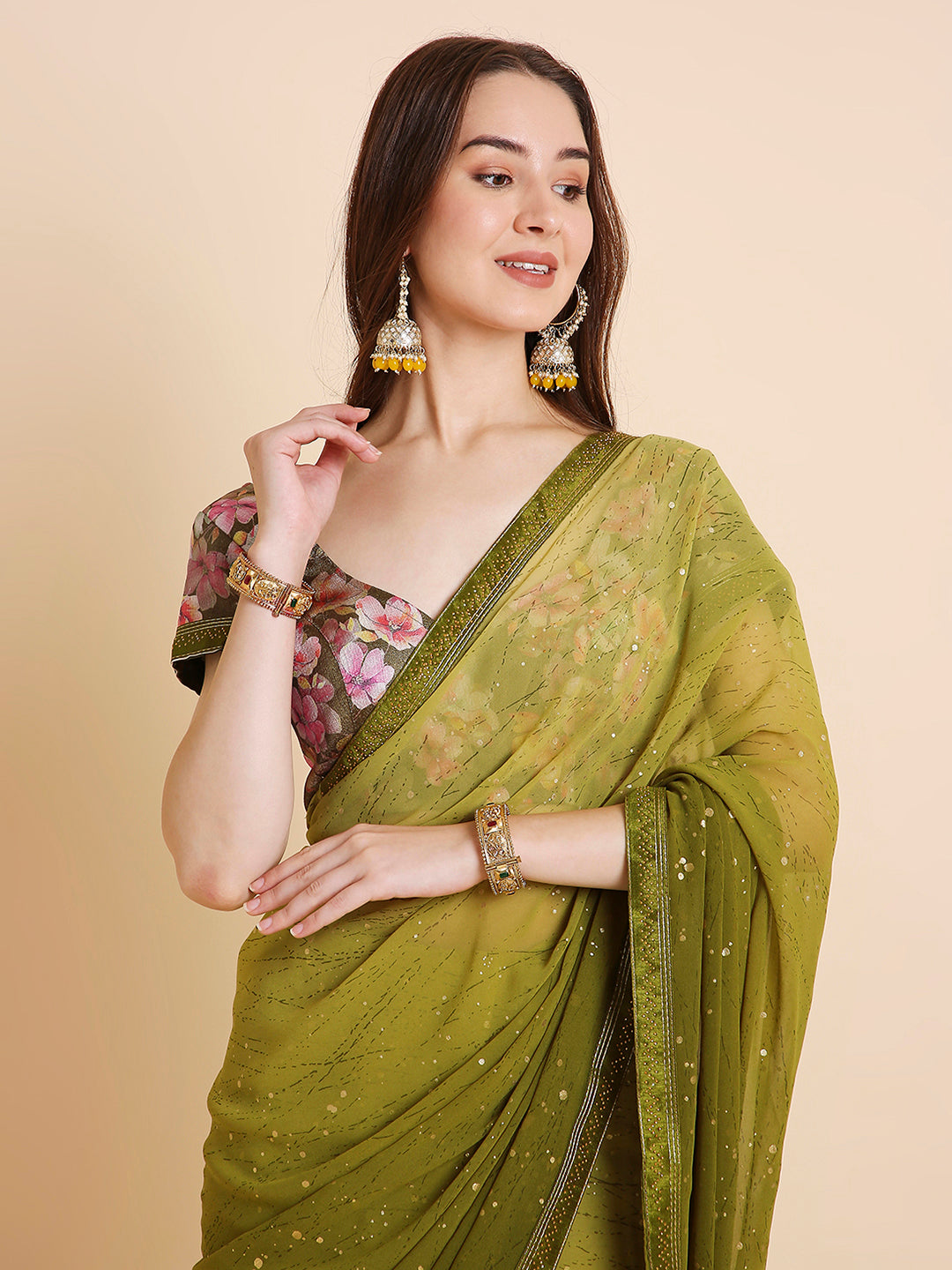 Georgette Tie-Dye Saree with Printed Blouse Piece