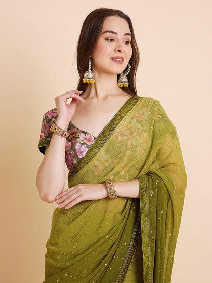 Georgette Tie-Dye Saree with Printed Blouse Piece