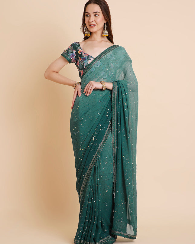 Georgette Tie-Dye Saree with Printed Blouse Piece