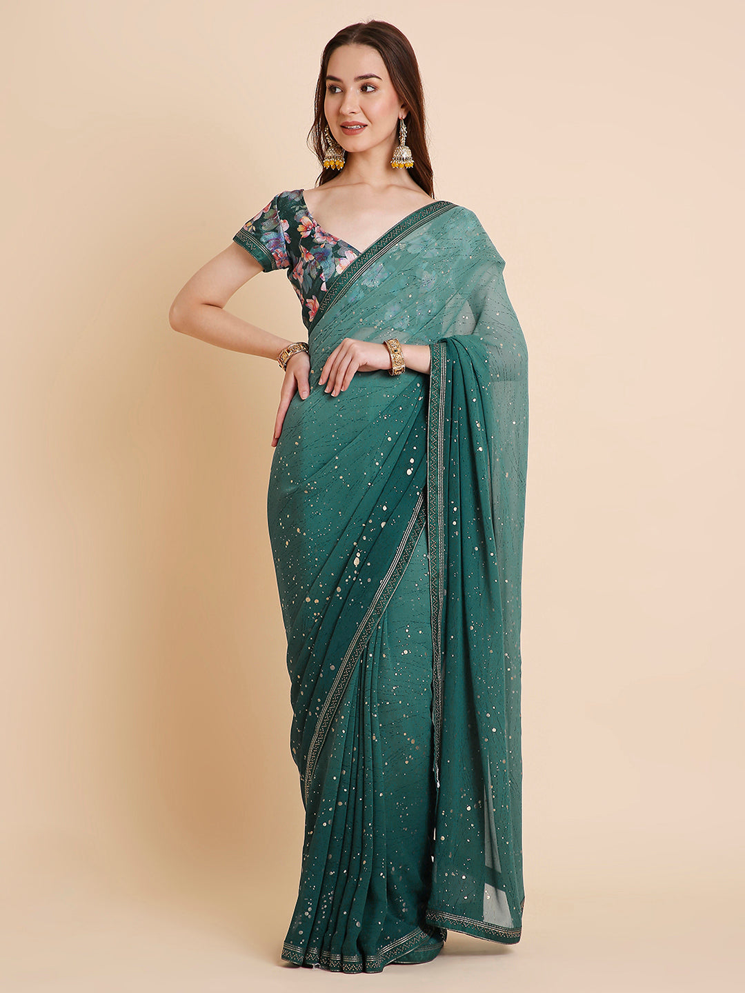 Georgette Tie-Dye Saree with Printed Blouse Piece