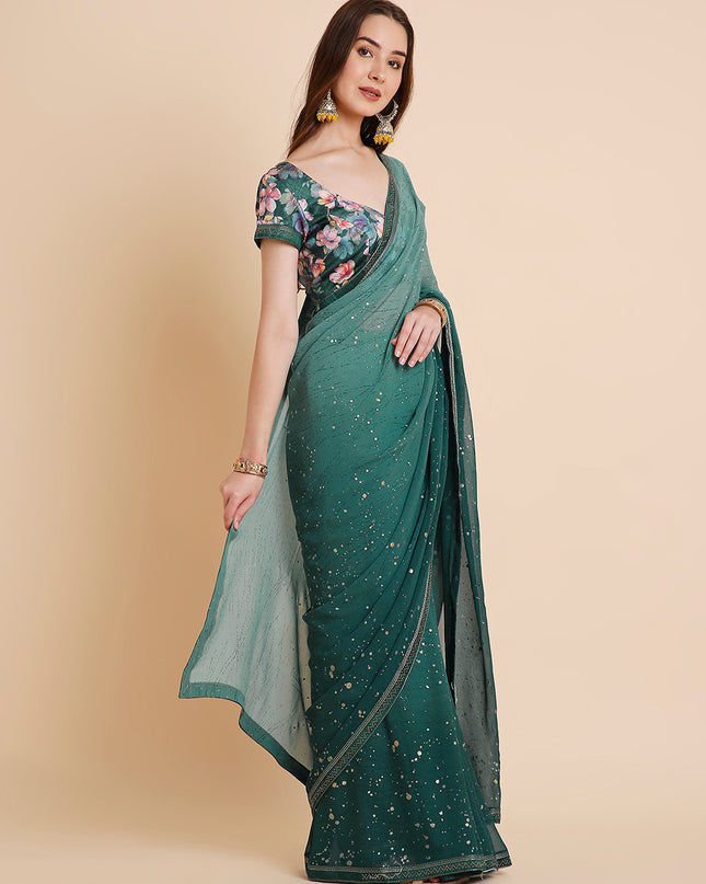 Georgette Tie-Dye Saree with Printed Blouse Piece