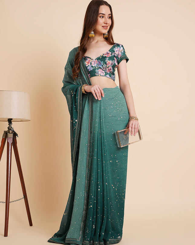 Georgette Tie-Dye Saree with Printed Blouse Piece