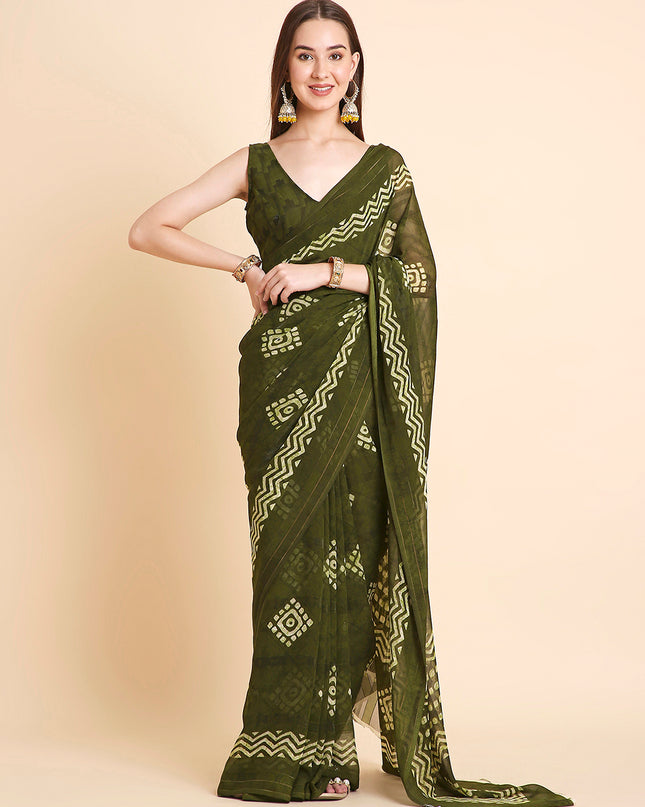 Shimmer Georgette Batik Printed Saree with Printed Blouse Piece