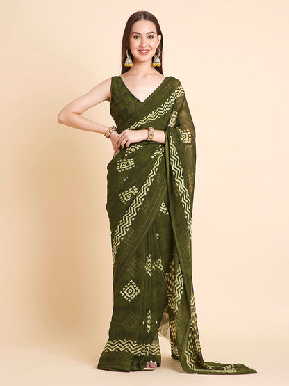 Shimmer Georgette Batik Printed Saree with Printed Blouse Piece