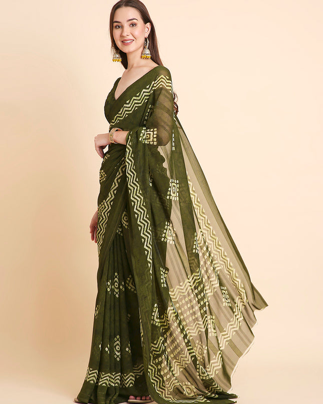 Shimmer Georgette Batik Printed Saree with Printed Blouse Piece
