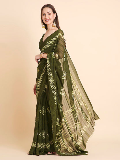 Shimmer Georgette Batik Printed Saree with Printed Blouse Piece