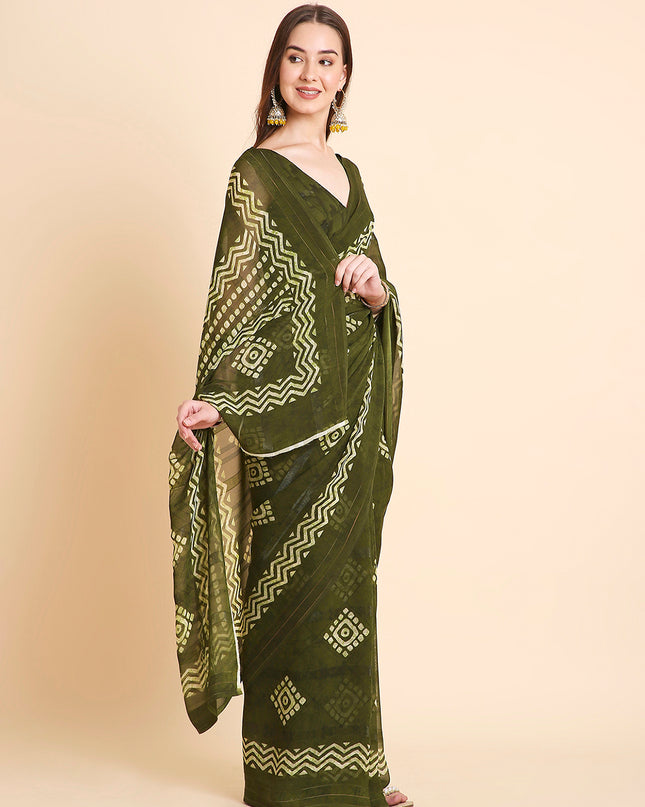 Shimmer Georgette Batik Printed Saree with Printed Blouse Piece