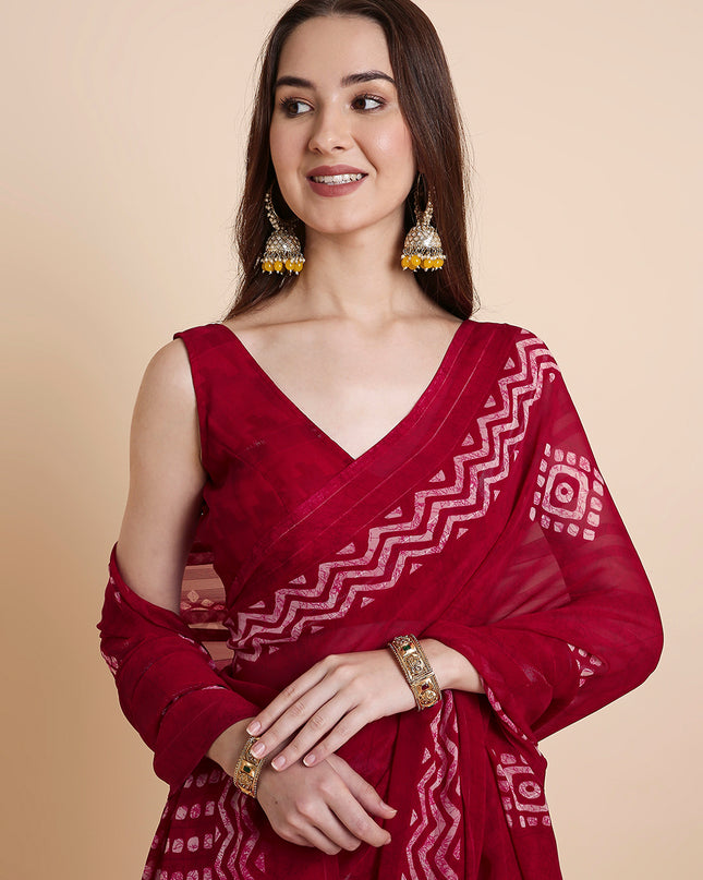 Shimmer Georgette Batik Printed Saree with Printed Blouse Piece