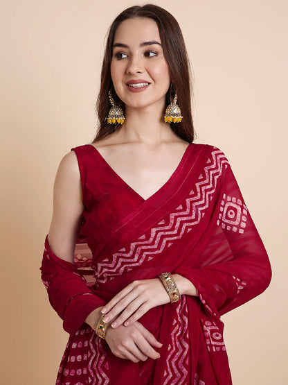 Shimmer Georgette Batik Printed Saree with Printed Blouse Piece