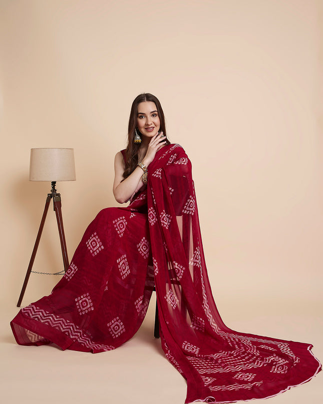Shimmer Georgette Batik Printed Saree with Printed Blouse Piece