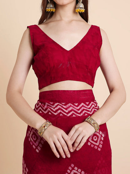 Shimmer Georgette Batik Printed Saree with Printed Blouse Piece