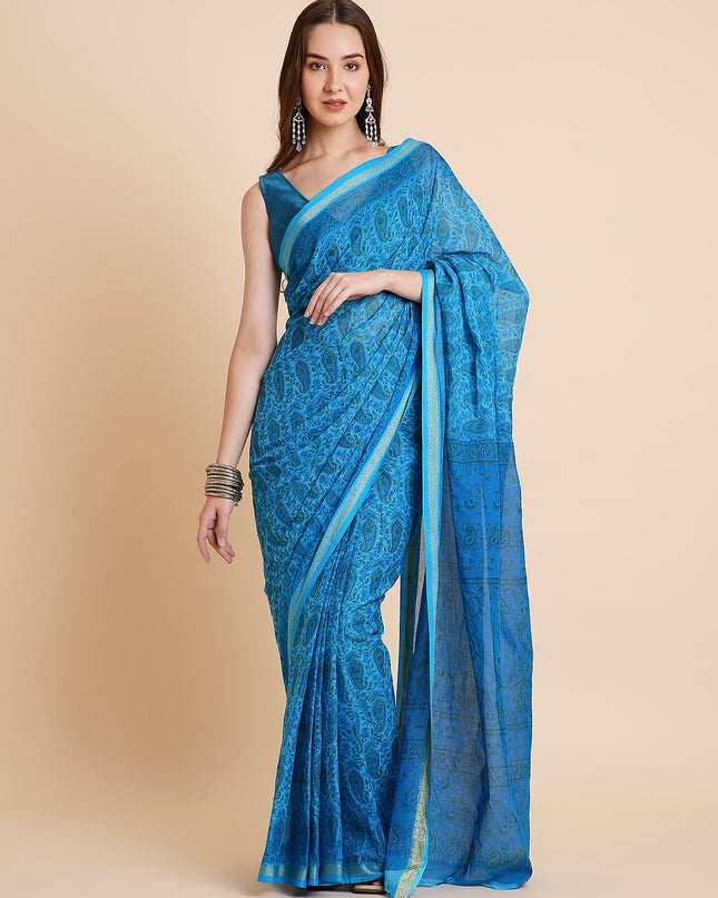 Pure Cotton Printed Mulmul Saree for Women with Blouse Piece