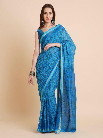 Pure Cotton Printed Mulmul Saree for Women with Blouse Piece