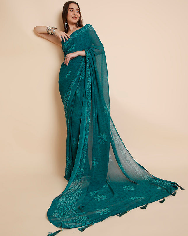 Georgette Batik Printed Saree with Unstitched Blouse Piece