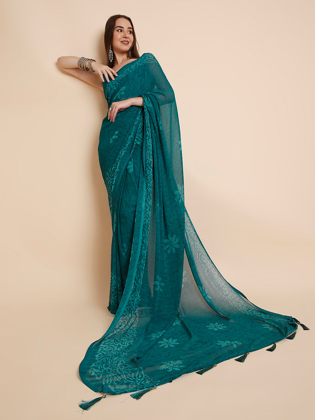 Georgette Batik Printed Saree with Unstitched Blouse Piece