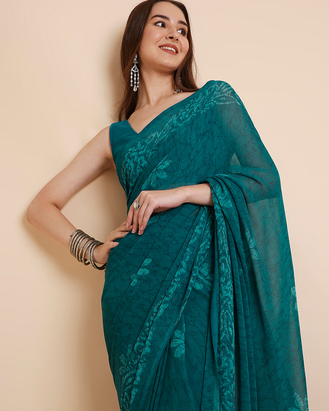 Georgette Batik Printed Saree with Unstitched Blouse Piece