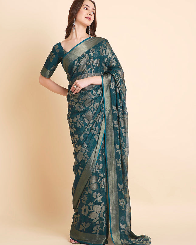 Shimmer Brasso Floral Saree with Running Blouse Piece