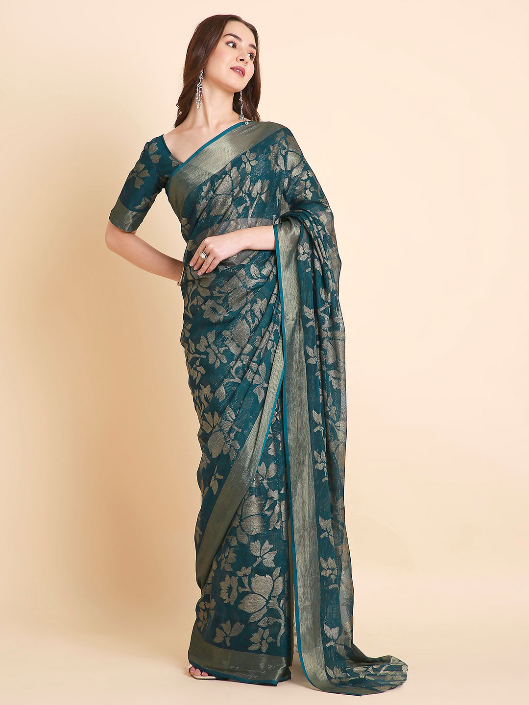 Shimmer Brasso Floral Saree with Running Blouse Piece