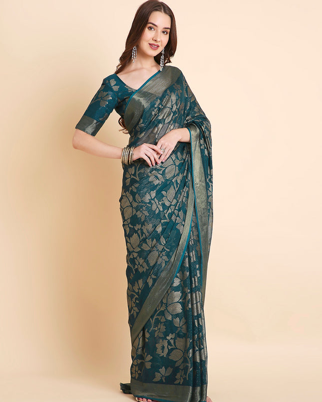Shimmer Brasso Floral Saree with Running Blouse Piece