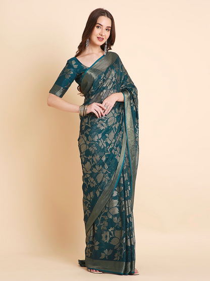 Shimmer Brasso Floral Saree with Running Blouse Piece