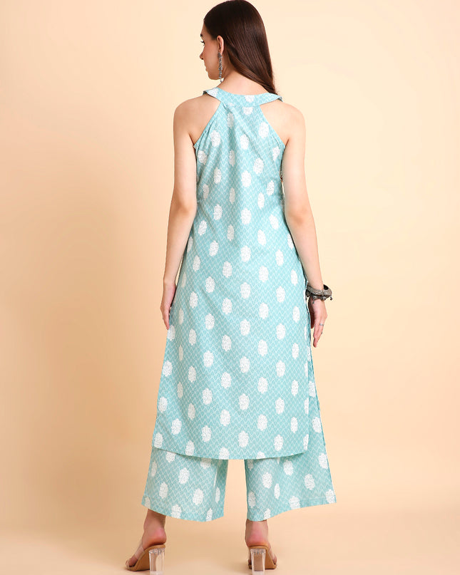 Silk Blend A-Line Floral Printed Coord Sleeveless Kurta with Palazzo Set