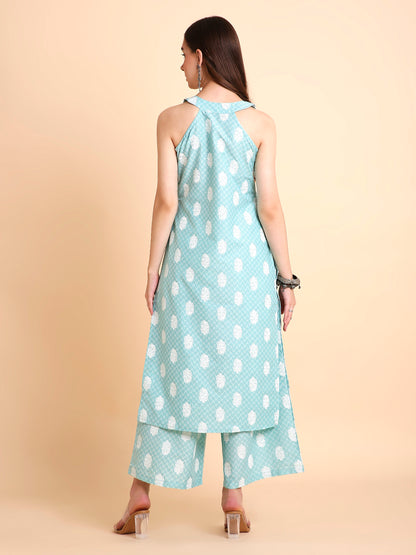 Silk Blend A-Line Floral Printed Coord Sleeveless Kurta with Palazzo Set
