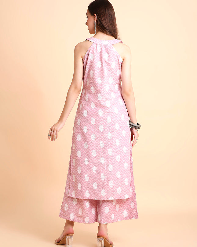 Silk Blend A-Line Floral Printed Coord Sleeveless Kurta with Palazzo Set