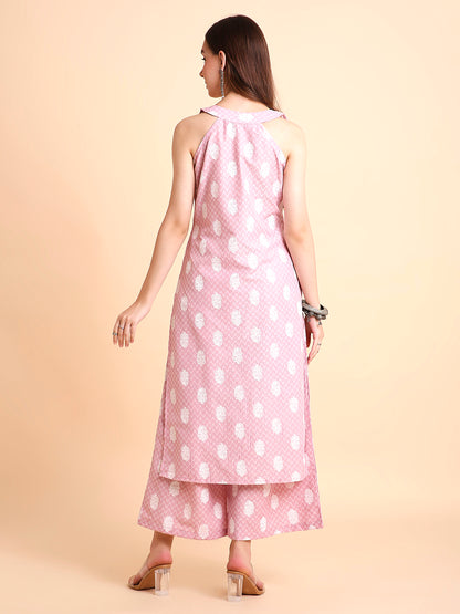 Silk Blend A-Line Floral Printed Coord Sleeveless Kurta with Palazzo Set