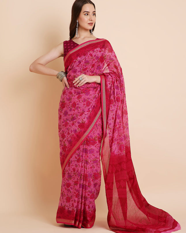 Pure Cotton Printed Mulmul Saree for Women with Blouse Piece