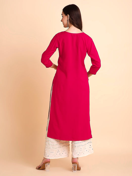 RATAN Women's Rayon Straight Lucknowi Chikankari Ethnic Wear Kurta