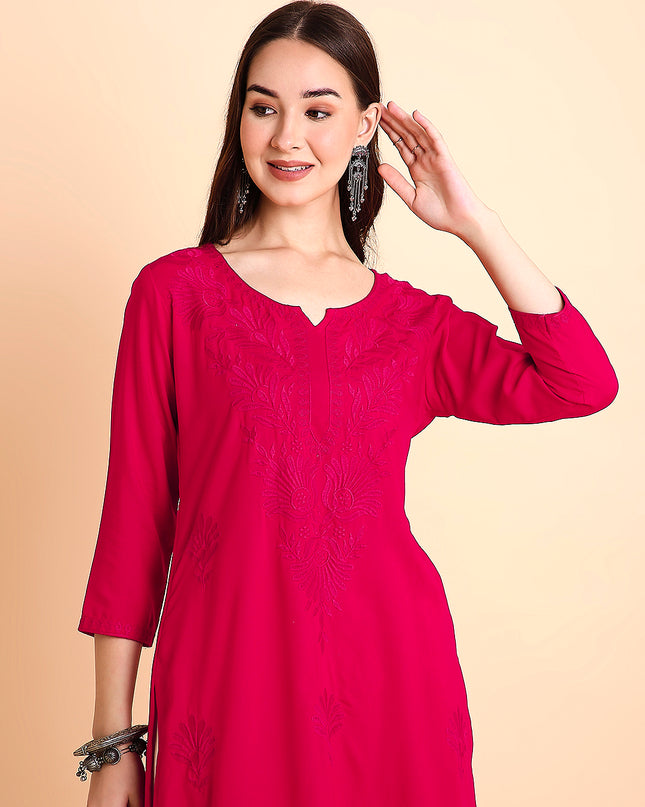 Rayon Straight Lucknowi Chikankari Ethnic Wear Kurta
