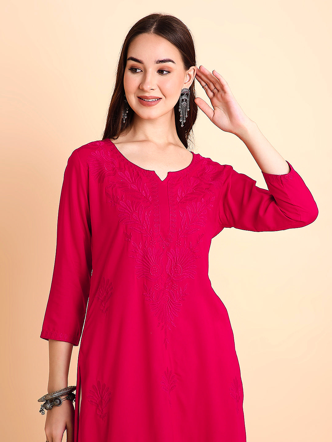 Rayon Straight Lucknowi Chikankari Ethnic Wear Kurta