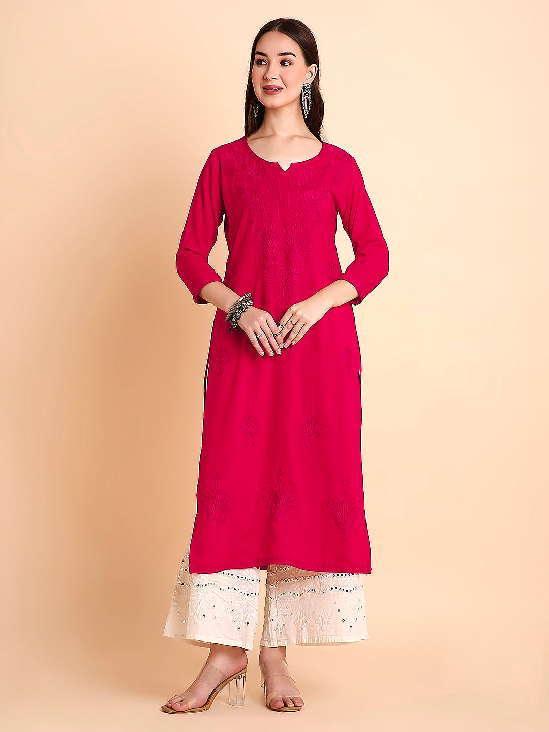 RATAN Women's Rayon Straight Lucknowi Chikankari Ethnic Wear Kurta