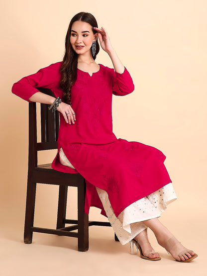 Rayon Straight Lucknowi Chikankari Ethnic Wear Kurta