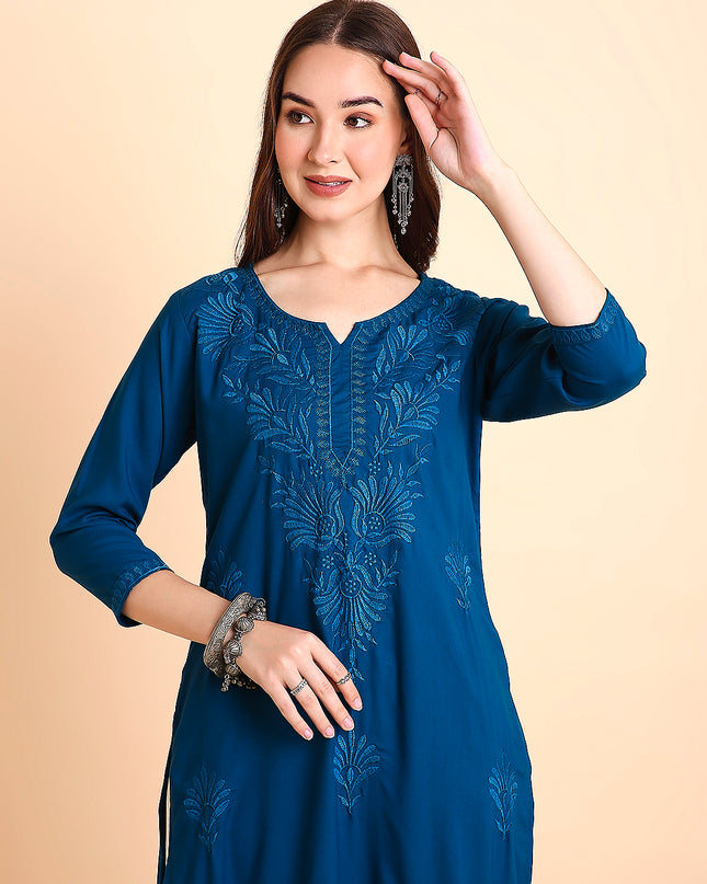 Rayon Straight Lucknowi Chikankari Ethnic Wear Kurta