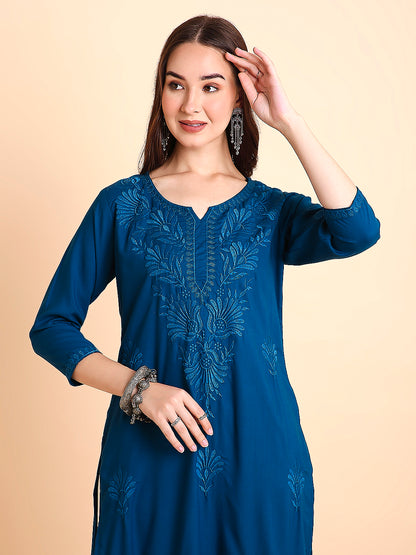 Rayon Straight Lucknowi Chikankari Ethnic Wear Kurta