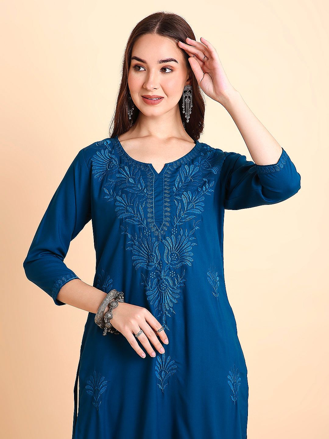 RATAN Women's Rayon Straight Lucknowi Chikankari Ethnic Wear Kurta