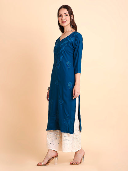 Rayon Straight Lucknowi Chikankari Ethnic Wear Kurta
