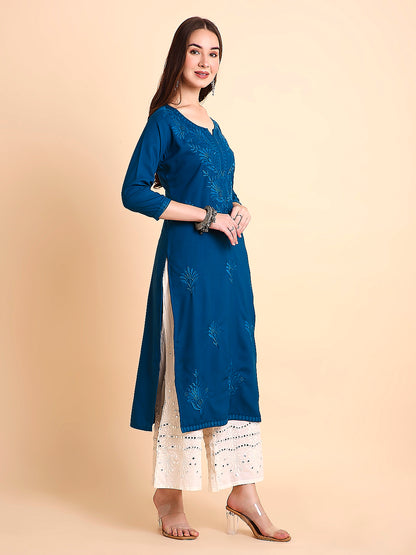 RATAN Women's Rayon Straight Lucknowi Chikankari Ethnic Wear Kurta