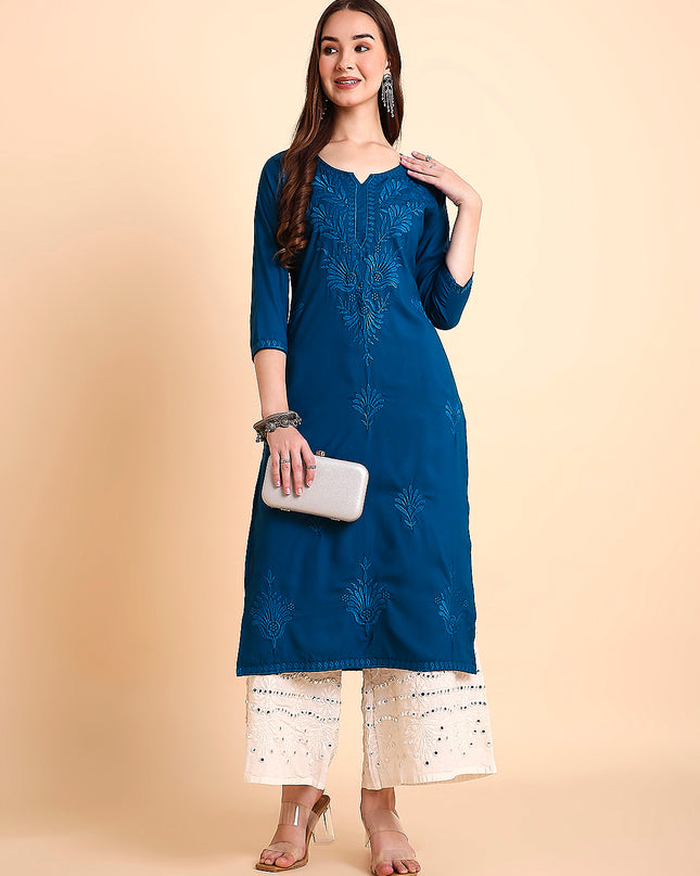 Rayon Straight Lucknowi Chikankari Ethnic Wear Kurta