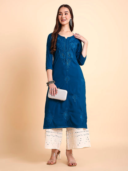Rayon Straight Lucknowi Chikankari Ethnic Wear Kurta