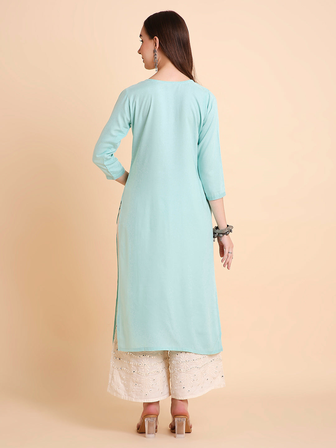 RATAN Women's Rayon Straight Lucknowi Chikankari Ethnic Wear Kurta