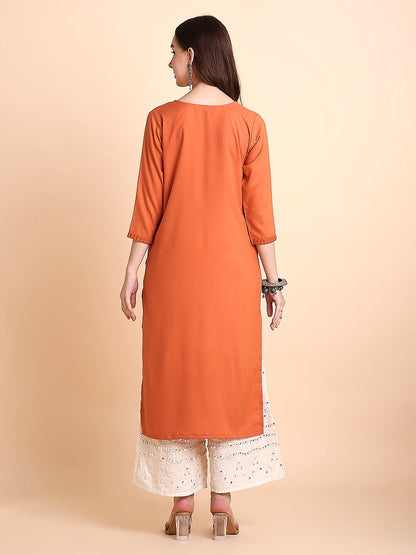 RATAN Women's Rayon Straight Lucknowi Chikankari Ethnic Wear Kurta